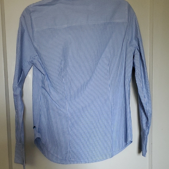 J Crew Collection Blue Striped Shirt with Embroidered Accents - Picture 6 of 6